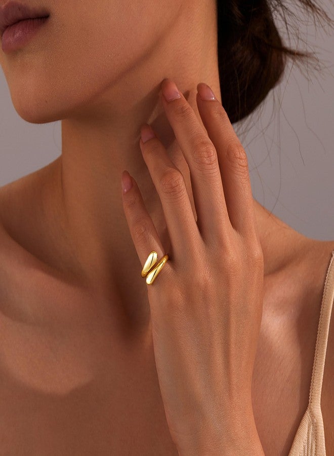 Inerney Gold Pinky Rings for Women Size 6, Stackable Adjustable Rings for Statement, Thick Wedding Band Ring - Image 2